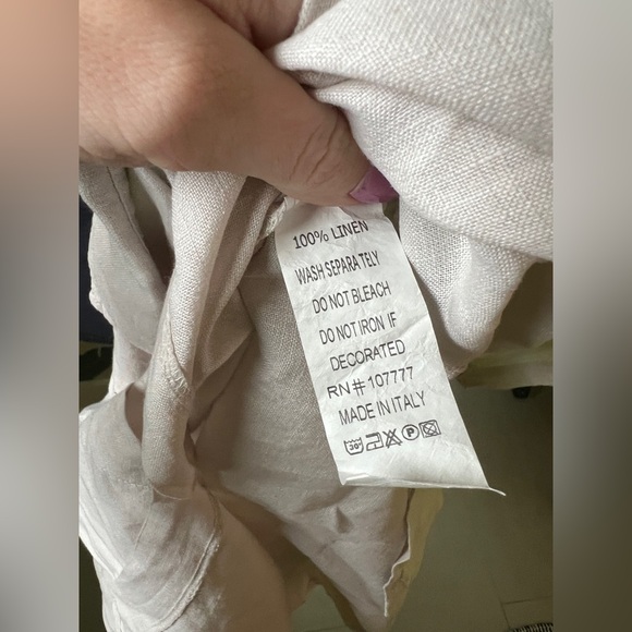 Paradise 100% Italian Linen Beige Button Front Short Sleeve Midi Dress M - Picture 9 of 9